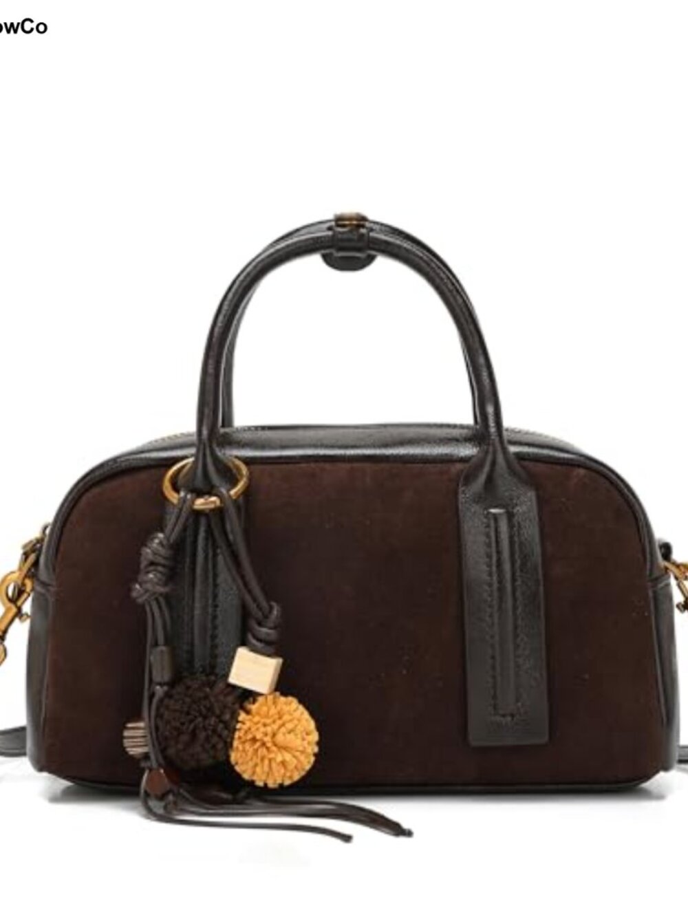 Vintage Suede Boston Bag, Retro Top Handle Satchel with Crossbody Strap
